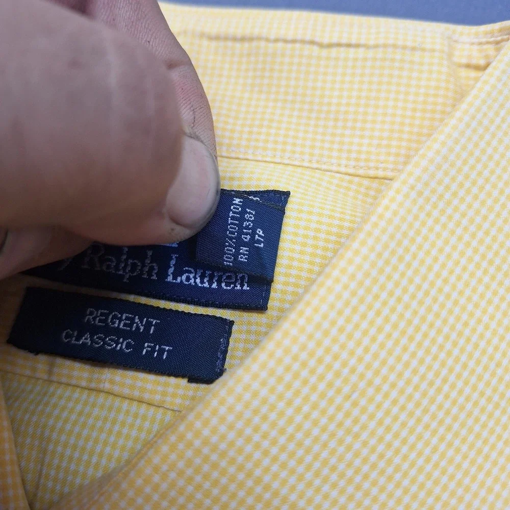 Polo Ralph Lauren Regent Classic Fit Yellow Gingham Cotton Shirt 17.5 32/33